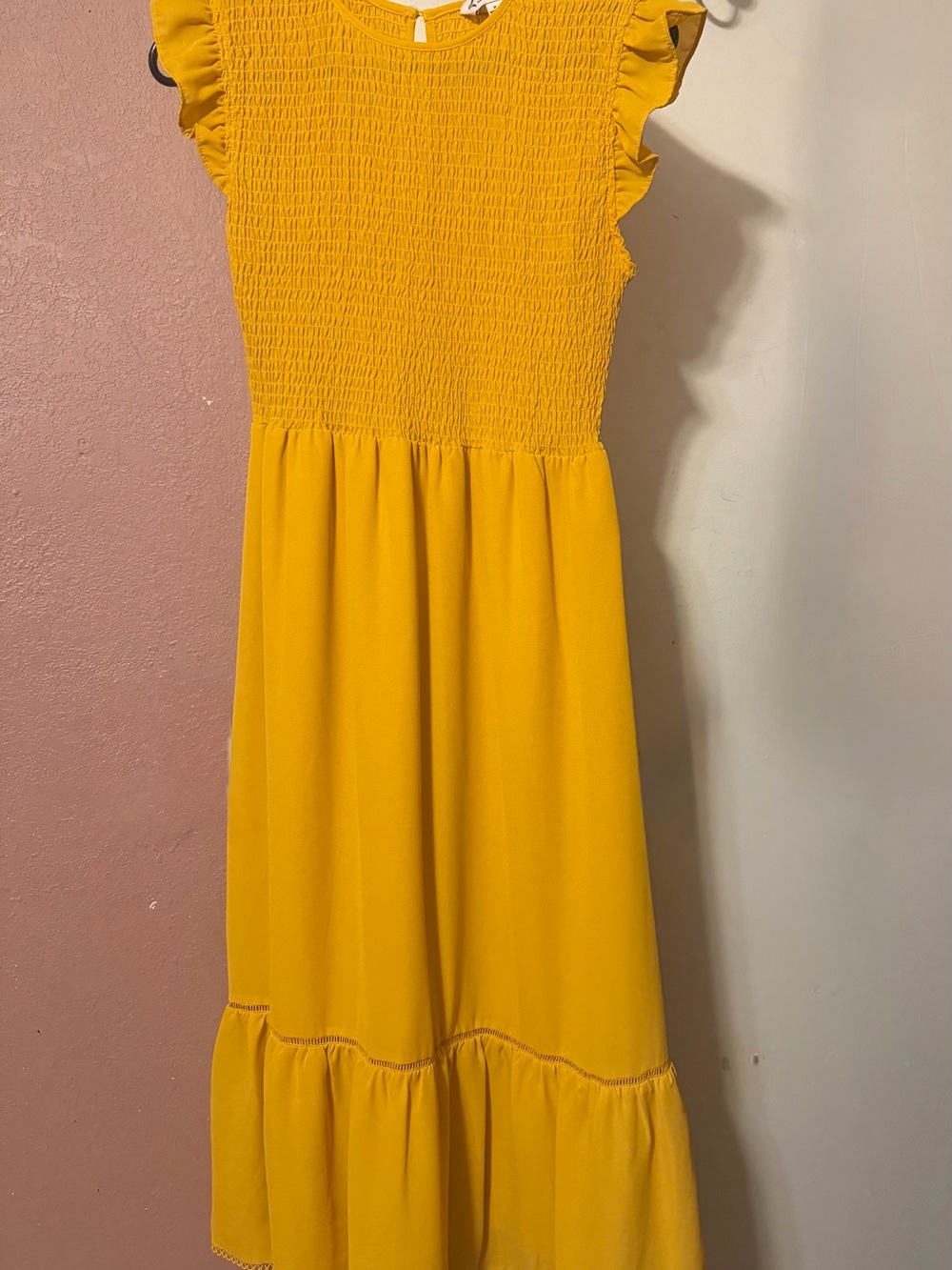Nanette Lepore Yellow Smocked Flutter-Sleeve Midi Dress